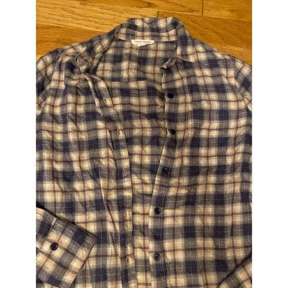 BeachLunchLounge women's soft plaid button down collared long sleeve shirt sz S - Picture 4 of 9